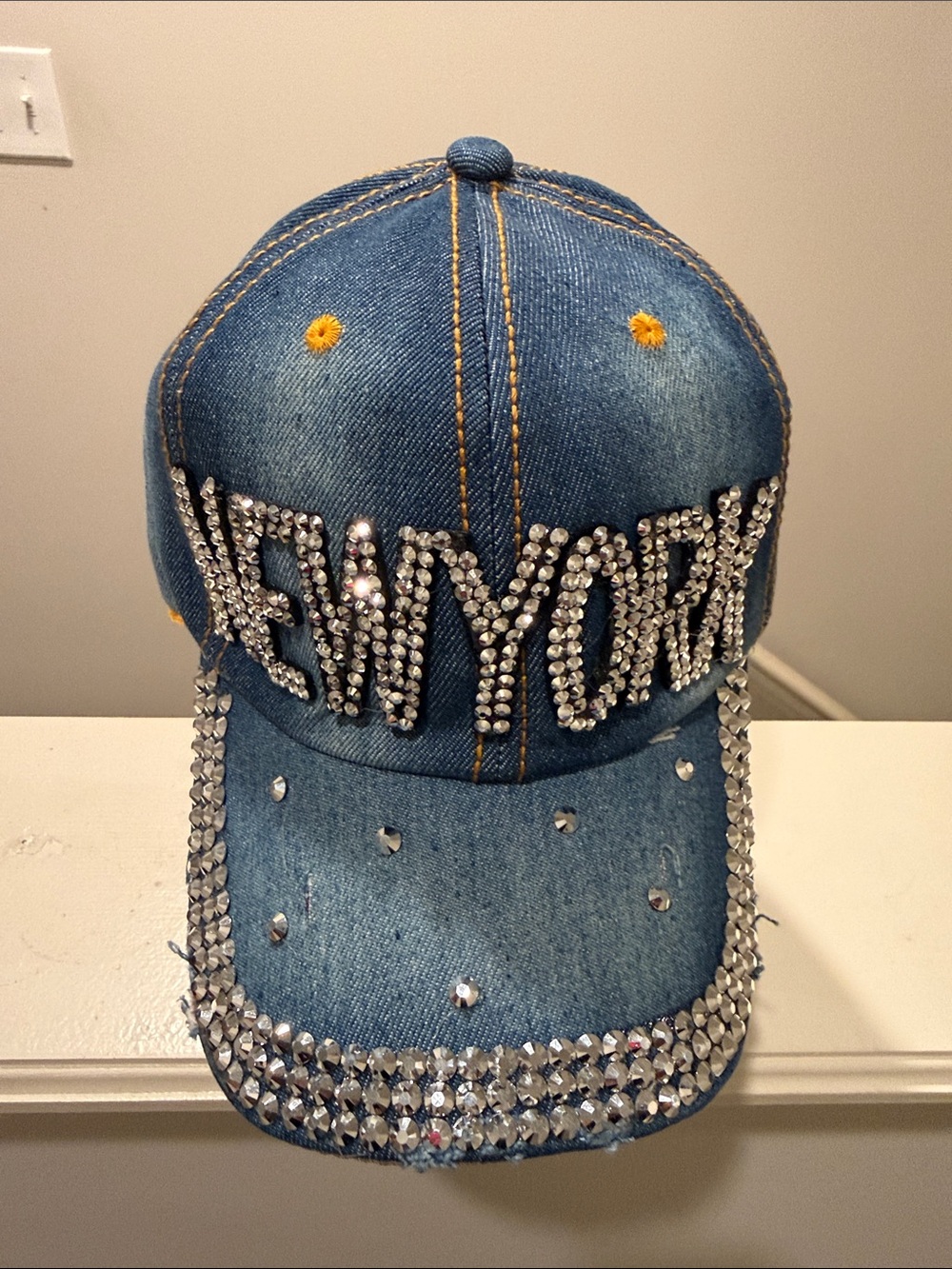 Denim Rhinestone 'NEW YORK' Baseball Cap - Blue